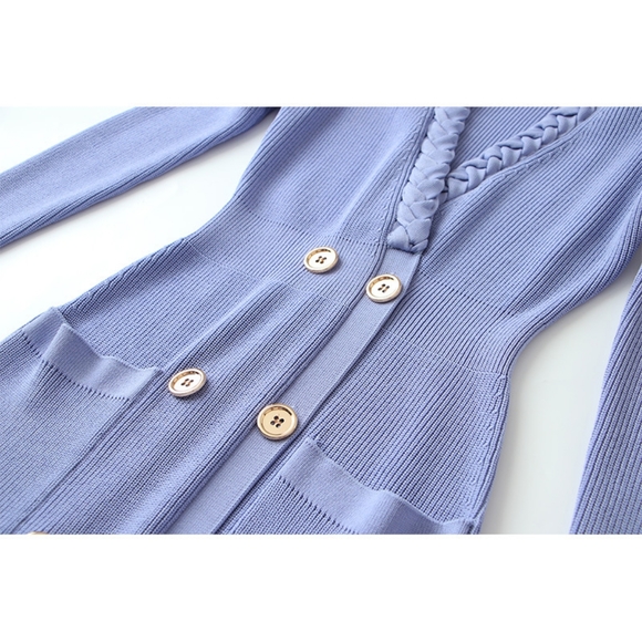 Purple Long Sleeved Collar Braided Bodycon Mini Dress - Picture 10 of 11